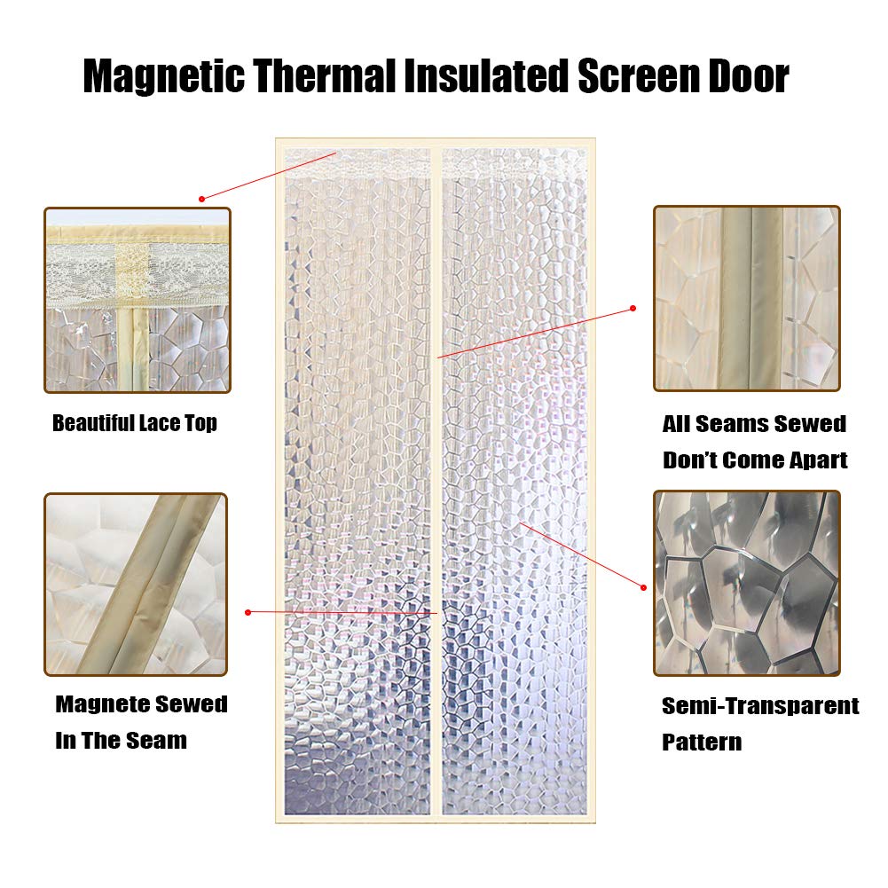 Isolant Thermique Isolation Porte Avec Magnétique Moustiquaire Porte Magnétique Moustiquaire Pour Chambre Rideau d'occultation Imperméable Isolation Phonique 80x220cm Blanc Clair