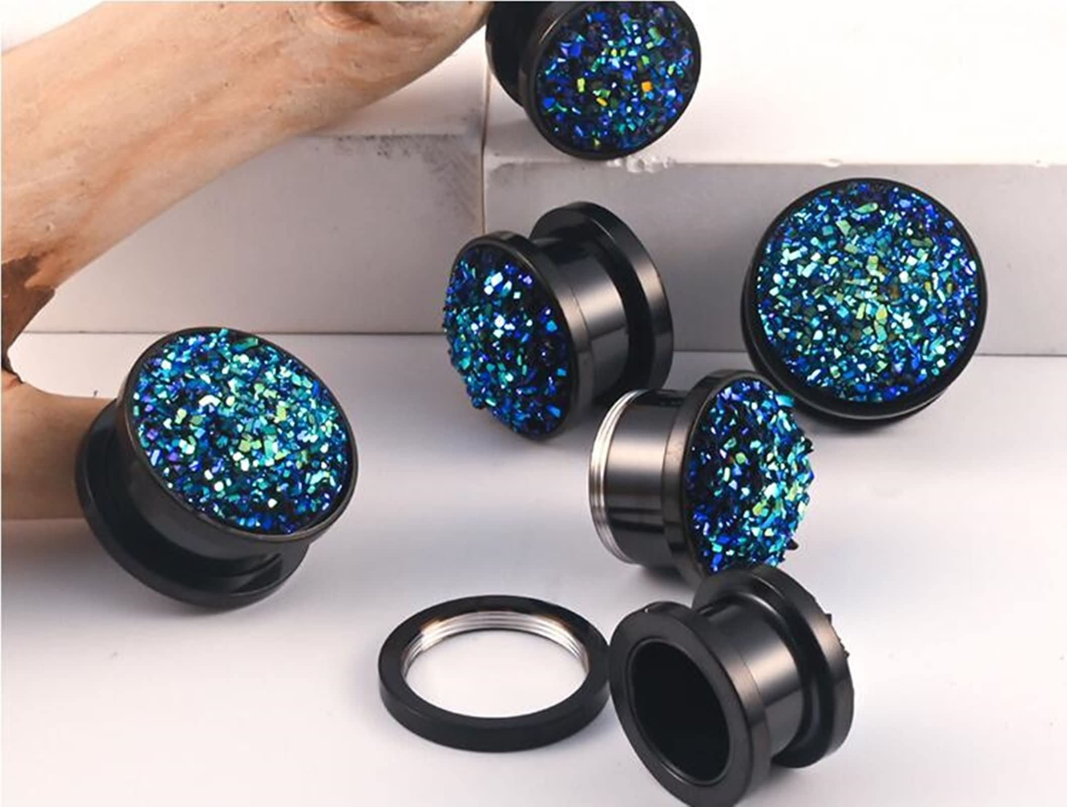 Daesar Plugs 6-16MM Edelstahl, Ohr Tunnel Set Schwarz mit Blau Harz Ohrringe Piercing Ohr Plug Tunnel für Damen