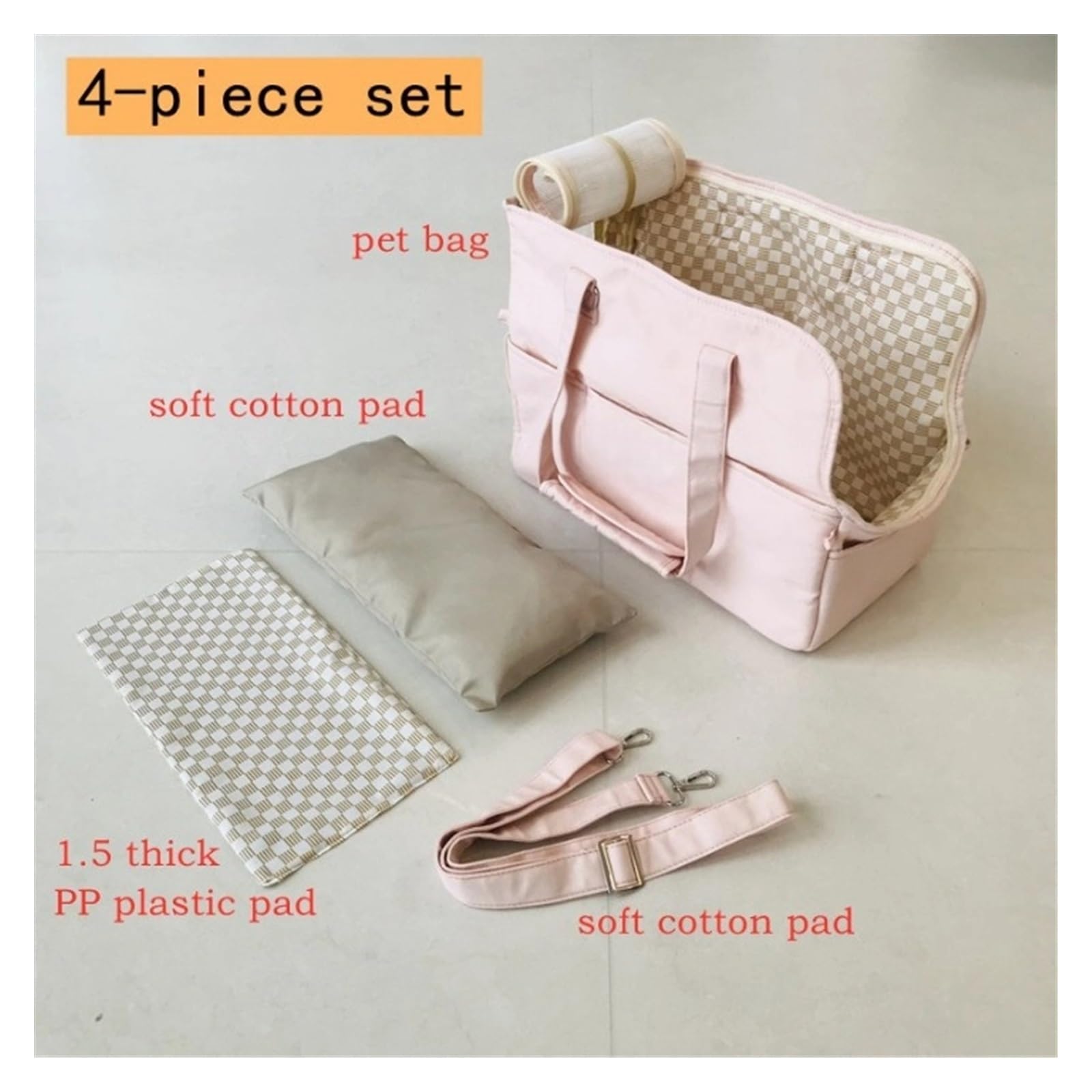Bolsa portátil de lona para perros, bolsa de hombro para mascotas, gato, asiento de coche, cama, cinturón de seguridad, suministros para perros chihuahua (S8601 beige)