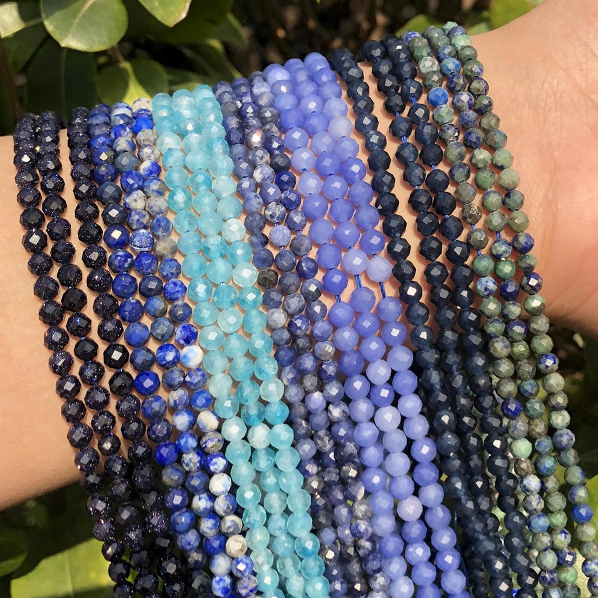 Perles Rondes Facettées En Lapis-Lazuli Naturel - Bleu - 2-3 Mm - Brin De 12 Pouces