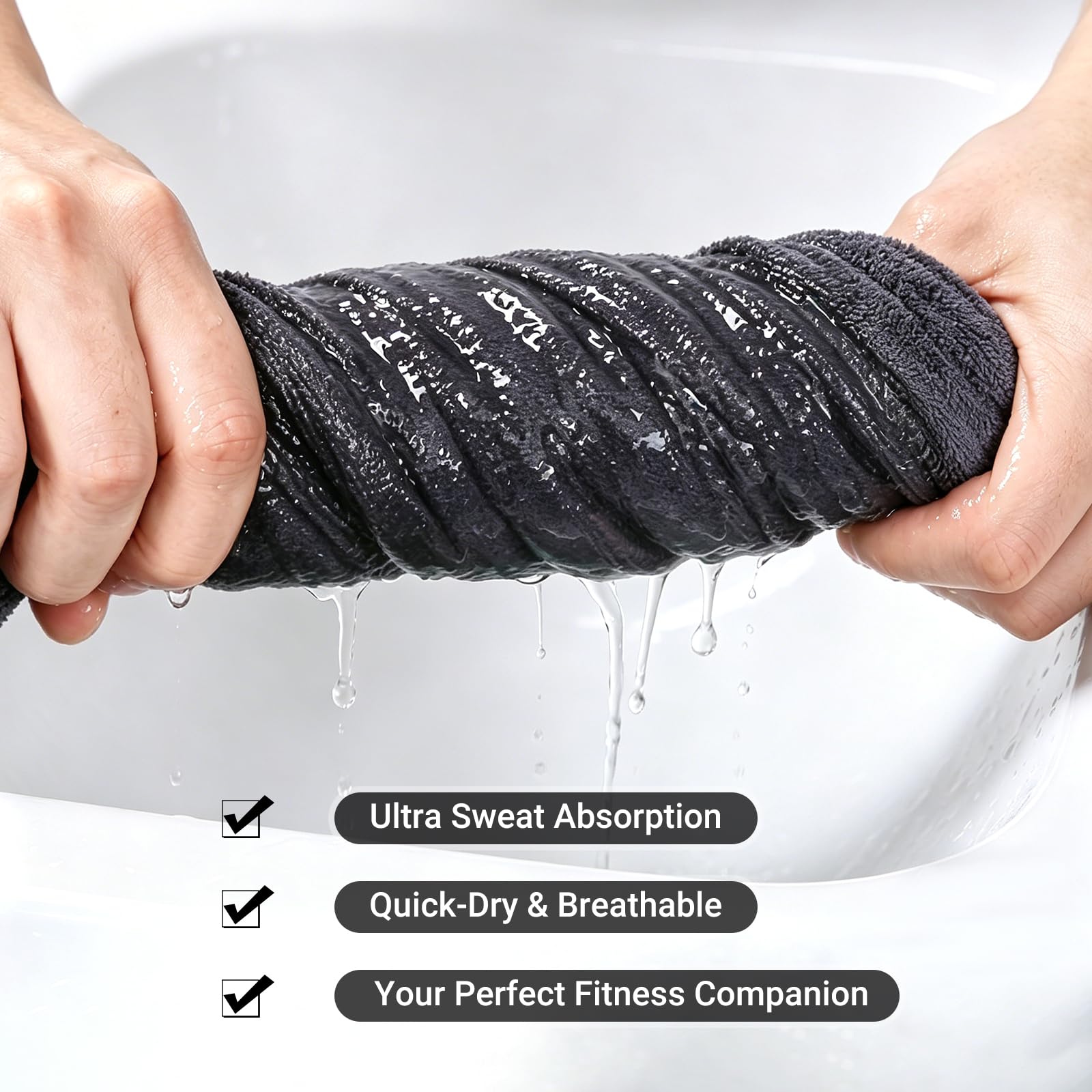 Asciugamano da Palestra 135x50cm Microfibra ad Assorbimento Rapido e Asciugatura Veloce Tasca con Cerniera per Cellulare Chiavi Cuffie e Accessori per Palestra Yoga Sport all'aperto (Grigio Scuro)