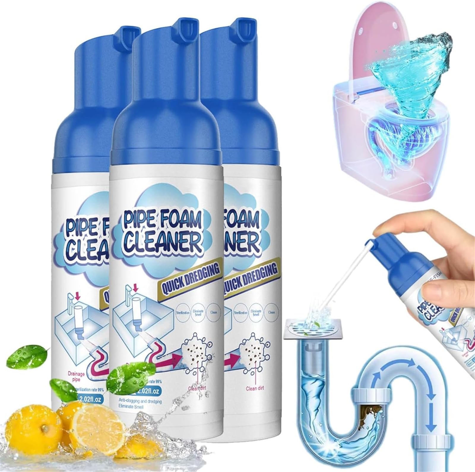 Foam Drain Cleaner,Get out Foaming Drain Cleaner,Sink Cleaner and Deodorizer, Bathroom Drain Unblocker,Bathroom Sink Unblocker,Liquid Hair Drain Clog Remover for Kitchen Drain, Sinks, Tubs (3)