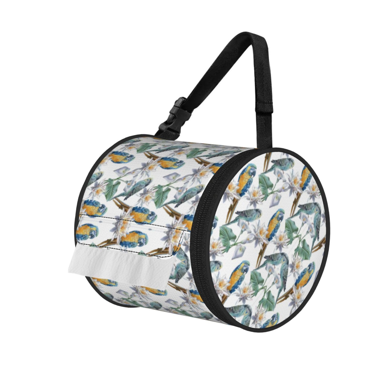 Parrots on Branches Printed Roll Paper Carrier Bag, Foldable Oxford Cloth Tissue Case for Camping Hiking Backpack