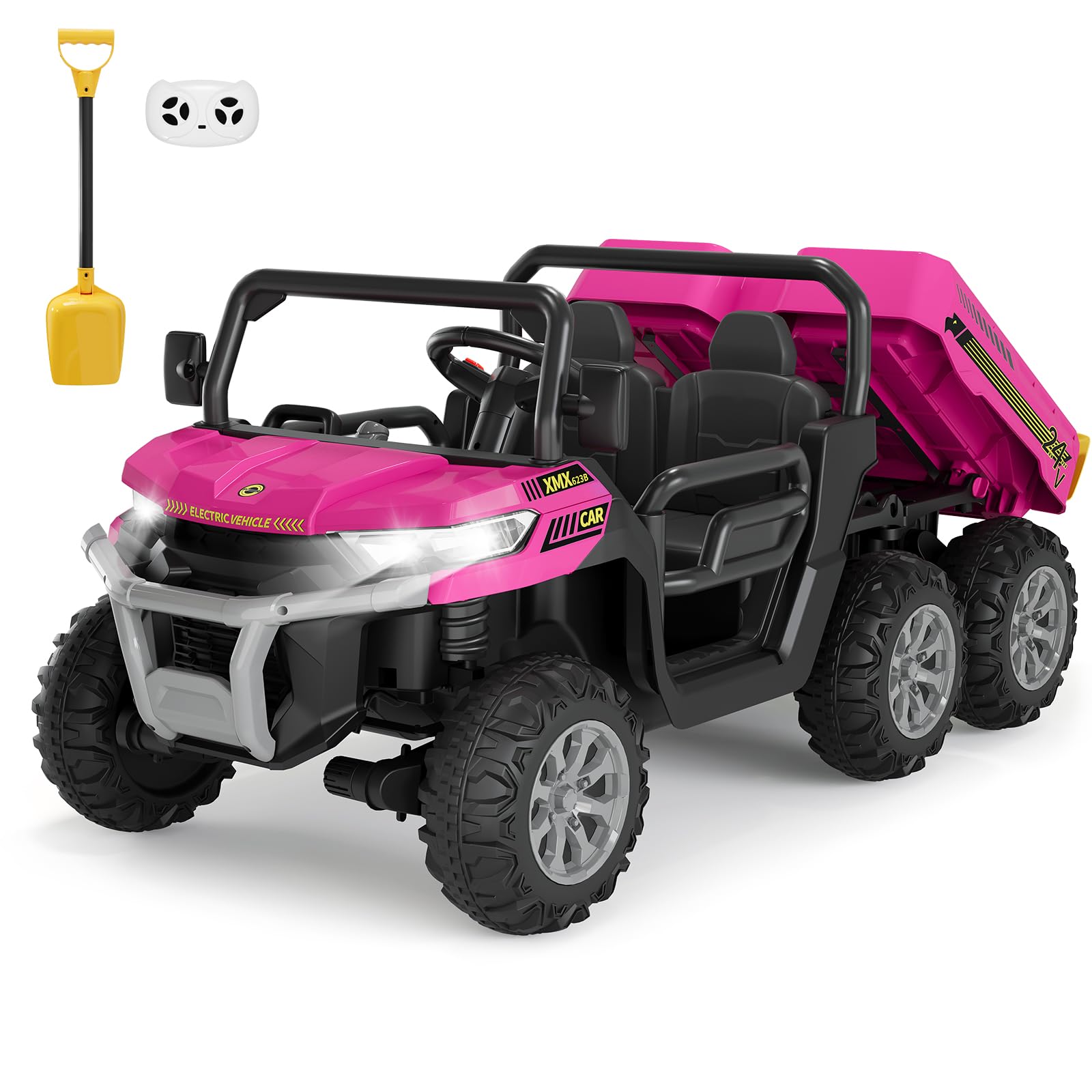 Hetoy 24V 2-Seater Ride On Dump Truck with Parent Remote Control, 4WD 6-Wheel Electric Car for Big Kids, UTV Style Dump Bed & Music Horn, ASTM/CPSIA Certified (Ages 3+)