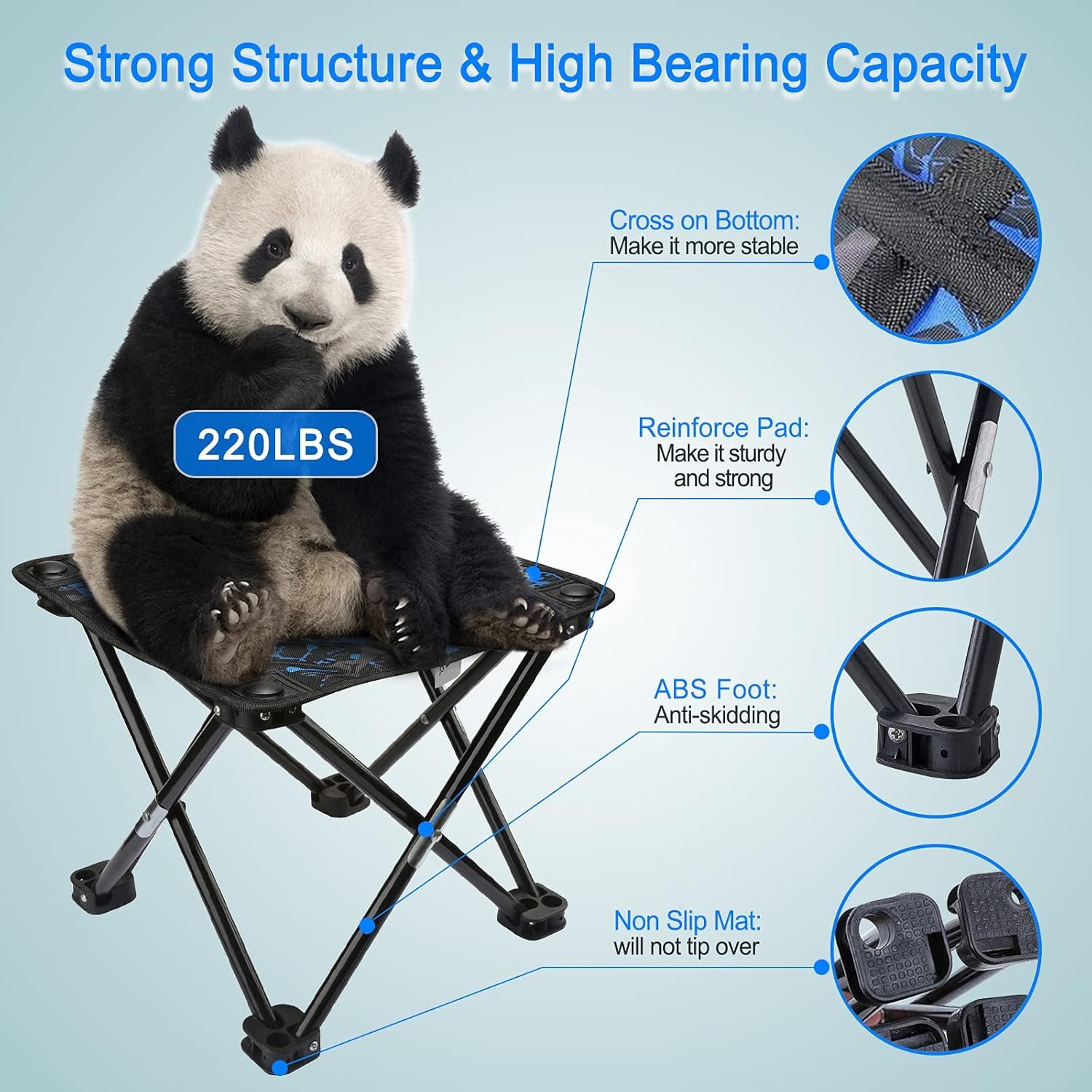 CHOPZILLA Folding Portable Camping Stool for Adults, Lightweight Collapsible Stool for Outdoor Footrest Fishing Hiking Gardening and Beach with Carry Bag(400 LBS Capacity) 2