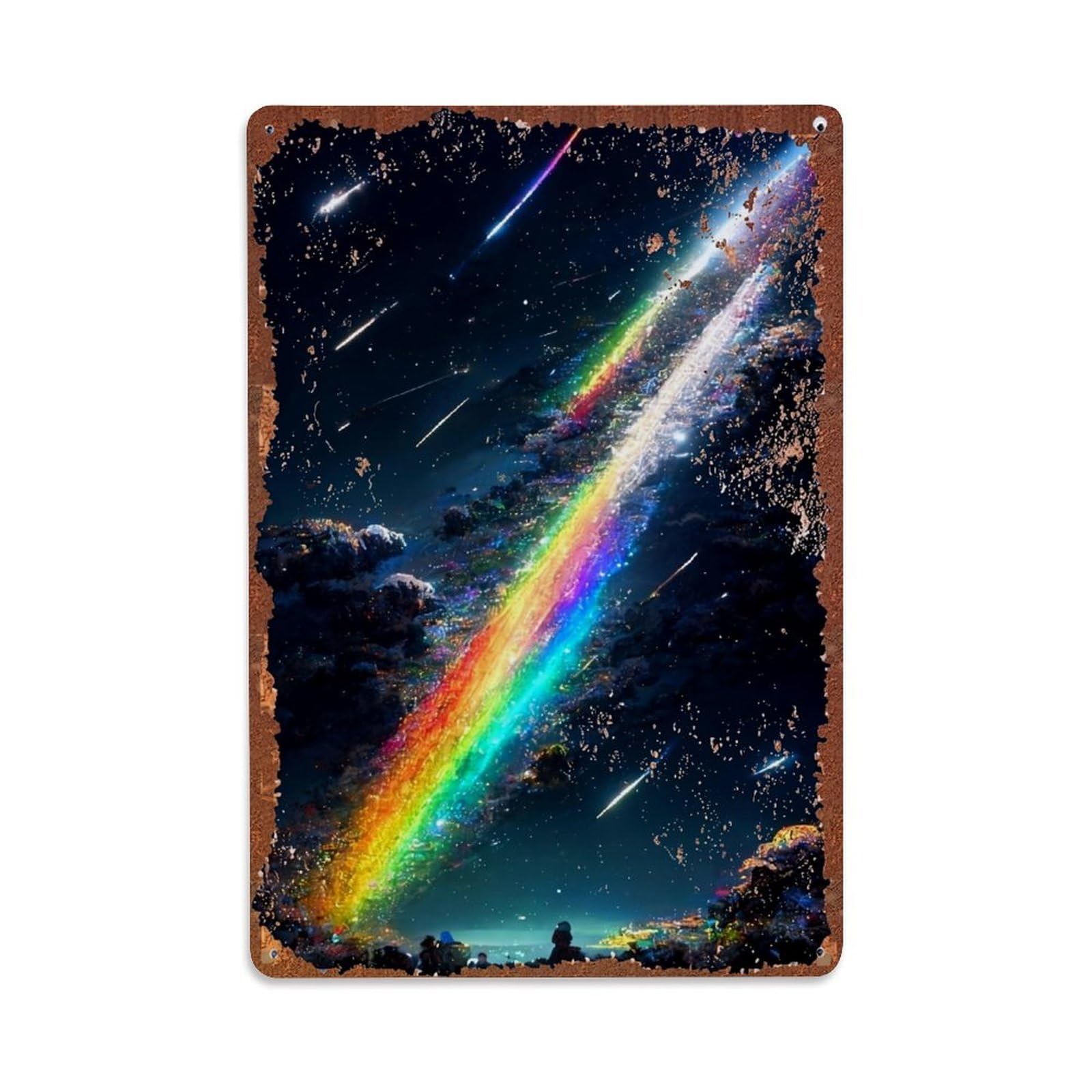 Jdfenggu Vintage Cosmic Rainbow Meteor Sky Night Retro Metal Tin Sign, Decor Art Poster For Bar, Home, Man Cave, Kitchen, Laundry Room Gift 8X12inch