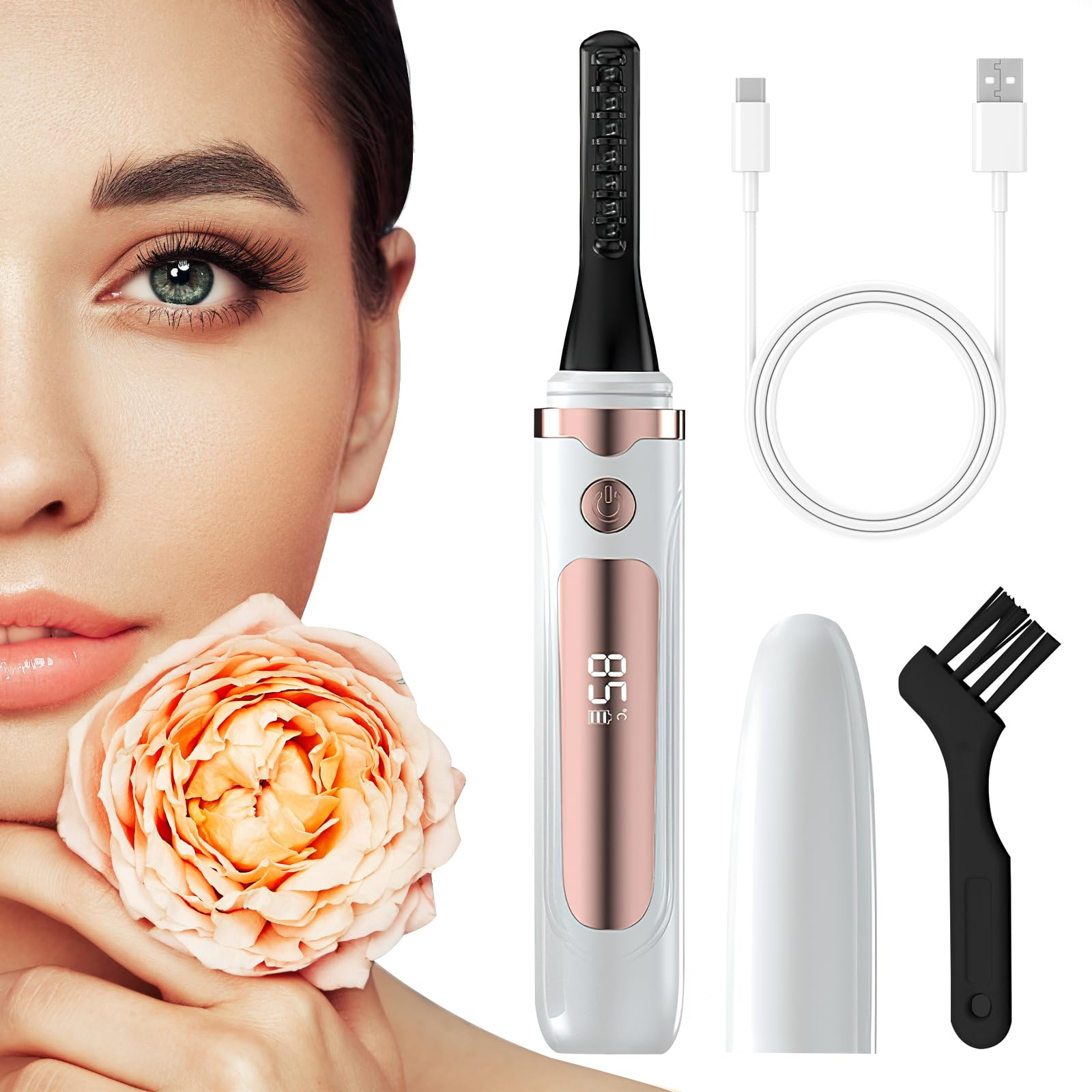 TNSLAND Rizador Pestañas Electrico con Cable Carga USB, Rizador de Pestañas Termico con 4 Modos Temperatura, Rizador de Pestañas Electrico con Pantalla LED, Anti Combustión