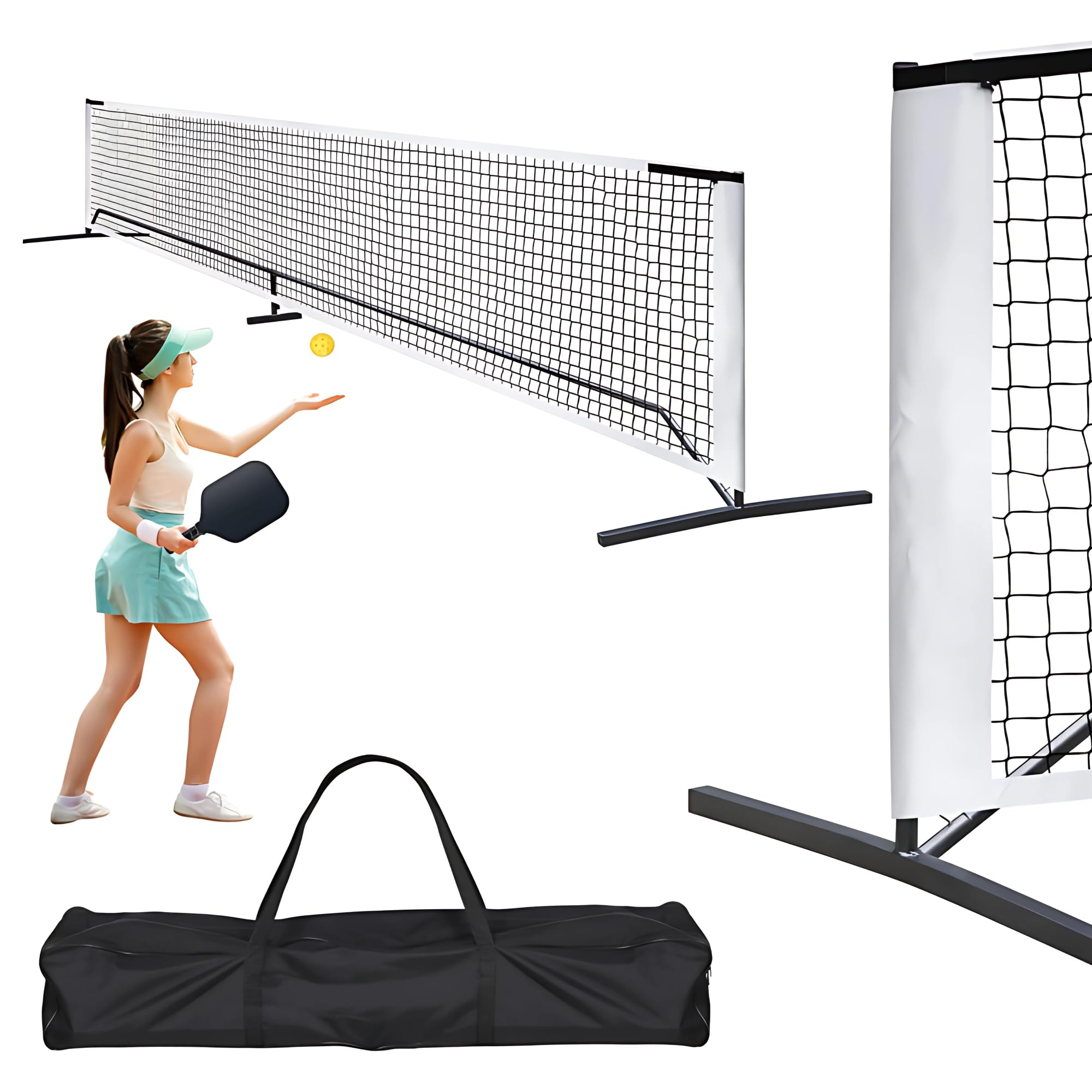 22 Feet Pickleball Net with Reinforced Anti Rust Steel Frame, Durable PE Knotless Pickle Ball Net with Portable Carry Bag, Easy Assembly Pickleball Net with Stand for Indoor and Outdoor Use-image-21