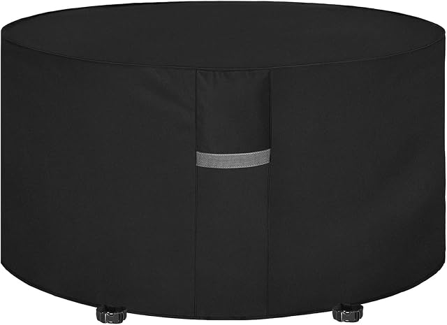 Dokon Garden Table Cover with Air Vent, Waterproof, Windproof, Anti-UV, Heavy Duty Rip Proof 600D Oxford Fabric Patio Set Cover, Garden Furniture Cover, Round (Ø190 x 80cm) - Black