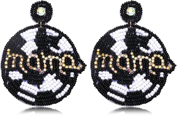 Baseball Mama Earrings Baseball Football Basket Soccer Softball Volleyball Mom Rhinestone Crystal Beaded Dangle Earrings Hypoallergenic Fun Game Day Sports Jewelry