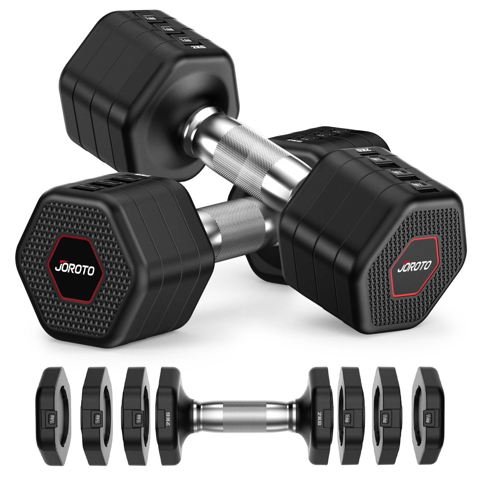 JOROTO Hanteln Set, 4-in-1 Verstellbare Hanteln Kurzhanteln 2er set, 2–5 kg