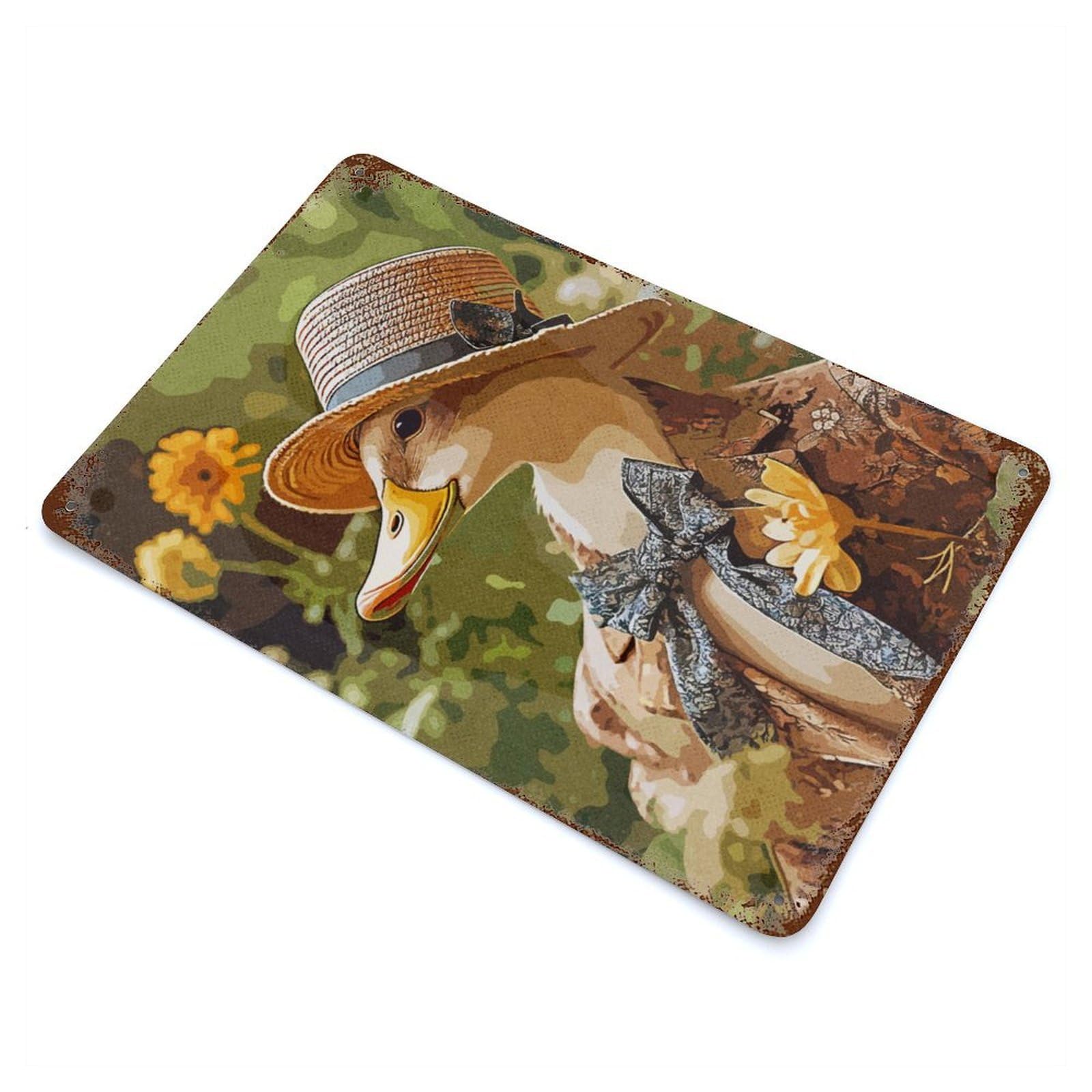 Aged Metal Wall Plaque with Vintage Duck Design 11.8"x7.9", for Basement, Hobby Room And Garage Decor, Farmhouse Wall Decor