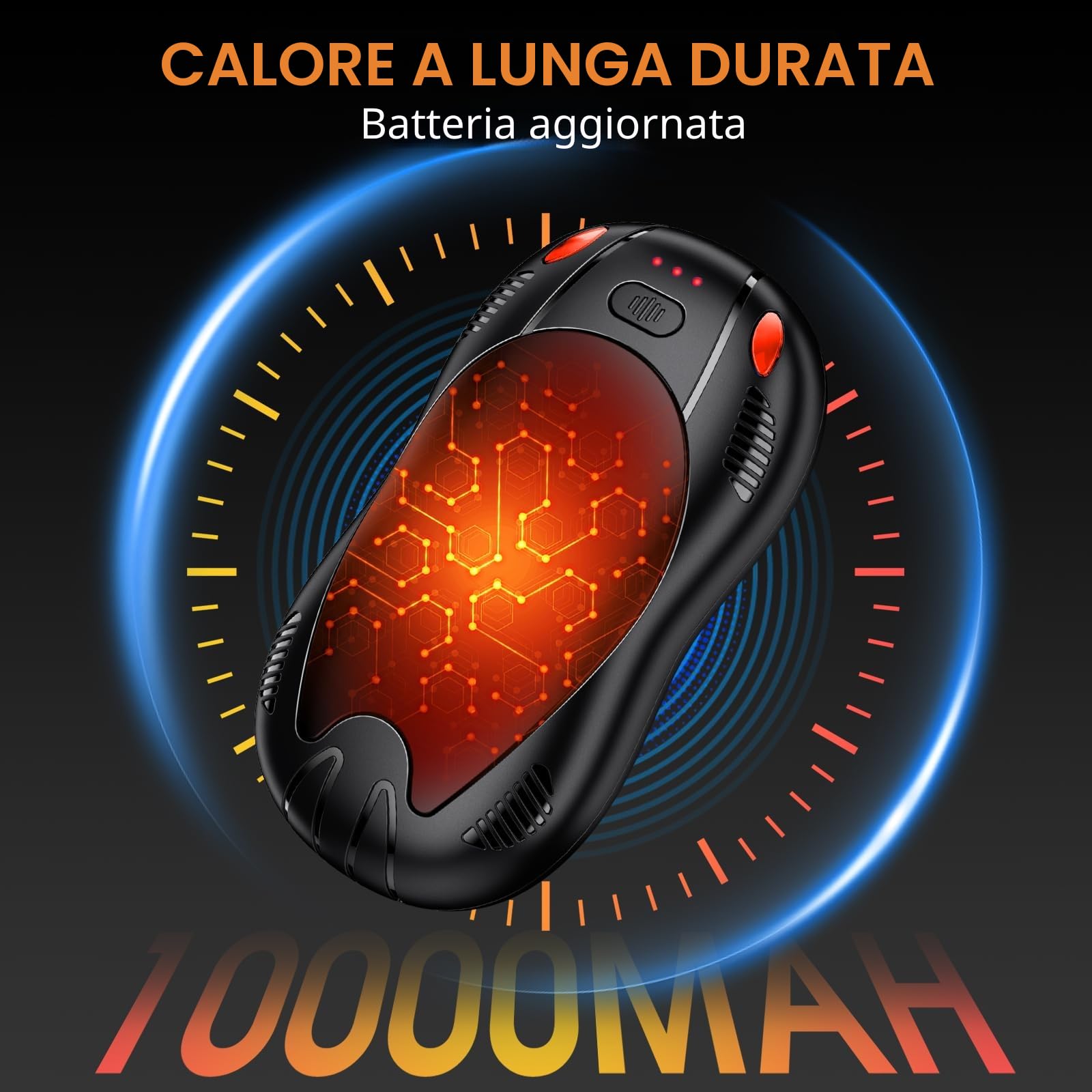 Scaldamani Ricaricabili con 10000mAh, Riscaldamento su due lati, Confezione Magnetica da 2, Scaldamani Tascabile, Riutilizzabile con 3 Livelli di Calore, per Gli Sport da Campeggio all'Aperto