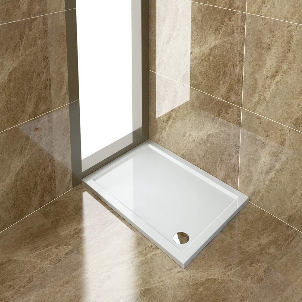 ELEGANT Rectangular 1200 x 700 x 40mm White Stone Tray for Shower Enclosure Cubicle + Waste Trap