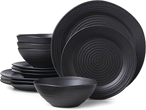Oneida 895938 Ridge Black 12 Piece Dinnerware Set