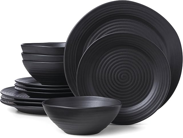 Oneida 895938 Ridge Black 12 Piece Dinnerware Set