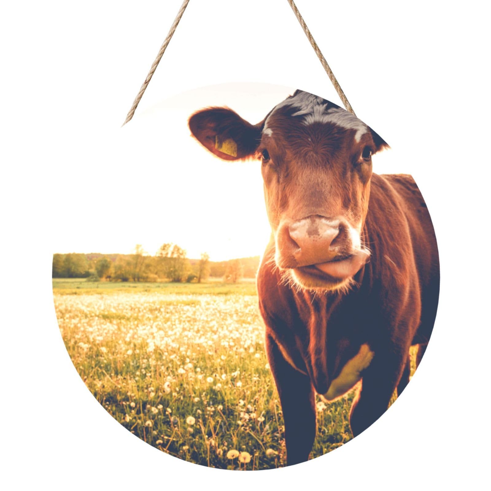 Animal Cow, Round Wood Panel Painting 12 in, Wall Hanging Painting For Home