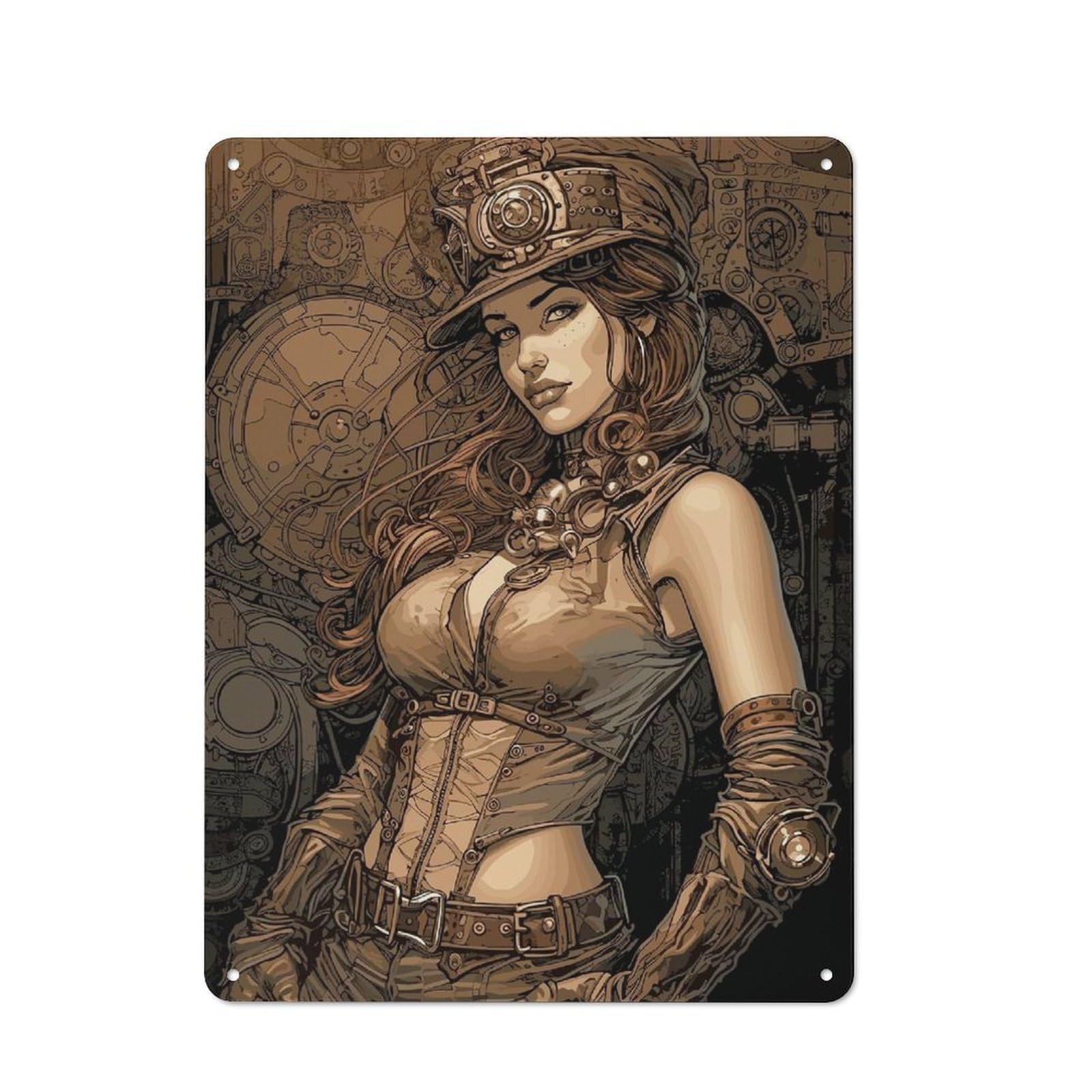 Junmoney Girls Steampunk Rustic Tin Wall Plaque 40X30cm For Garage Or Workshop, For Home Interiors, Feature Walls And Decorative Displays