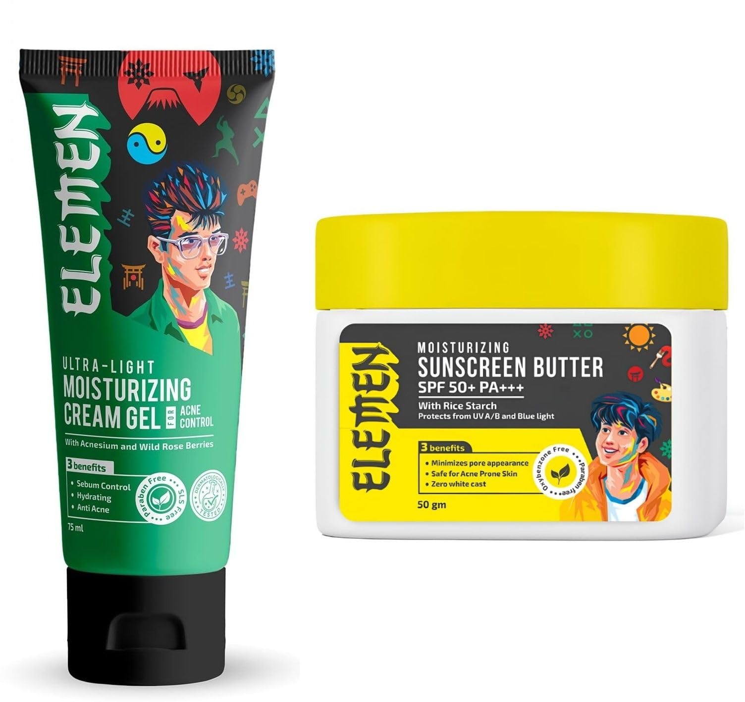 Elemen Acne Control Moisturiser (75ml) & Moisturizing Sunscreen Butter (50g) Set – Oil-Free Hydration & SPF Protection for Acne-Prone Skin-image-25