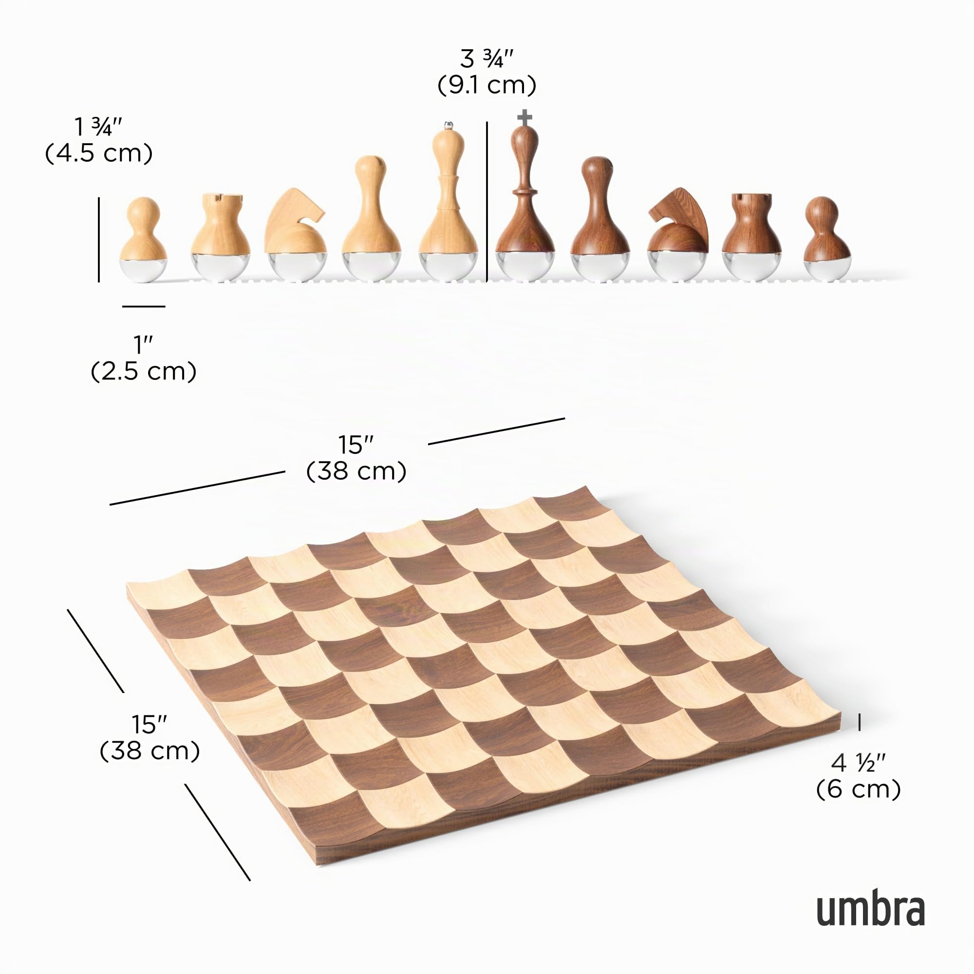 Umbra Wobble Jeu d'échec en Bois Couleur Noyer. Plateau en Bois. Dimension: 38 x 38 x 3cm
