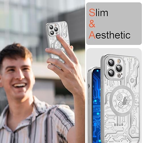 Miniatura 5 de VirgoCCY Funda para iPhone 13 Pro Max, compatible con fundas magnéticas MagSafe, diseño transparente de patrón chapado de lujo para hombres y