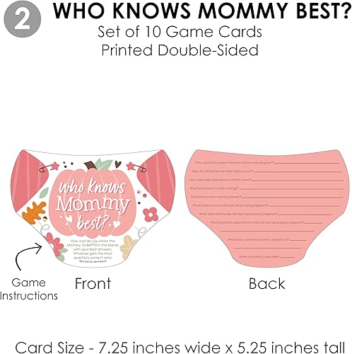 Miniatura 5 de Big Dot of Happiness Girl Little Pumpkin - 4 juegos de baby shower de otoño - 10 cartas cada uno - Quién sabe mejor a mami, cuestionario de mamá o