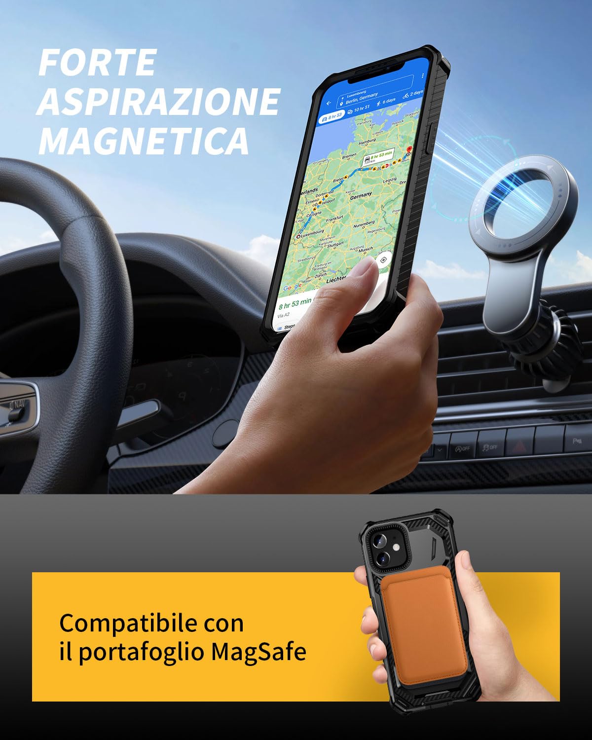 Lanhiem Cover iPhone 12/12 Pro con 2 Pezzi 9H Vetro Temperato, Supporto Magnetico ad Anello a 360°Protezione Antiurto Anticaduta di Livello Militare Armor Custodia iPhone 12 Pro / 12, Nero