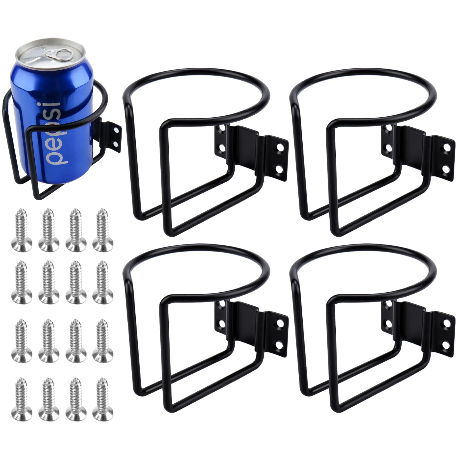 4-Pack Stainless Steel Wall Mount Cup Holders - 304 Grade, Black Coated, 3.1" Diameter For Boat, Truck, RV & More
