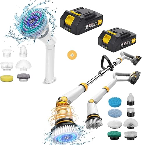Qimedo Limpiador giratorio de mano y limpiador giratorio eléctrico de alta potencia de 1500 RPM con dos baterías Q2 Pro, cepillo de limpieza