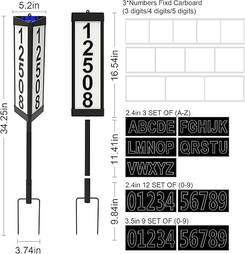 Miniatura 6 de Placa solar de dirección de 3 lados, números de casa iluminados para exteriores, control remoto RGBW impermeable que cambia de color, letrero de