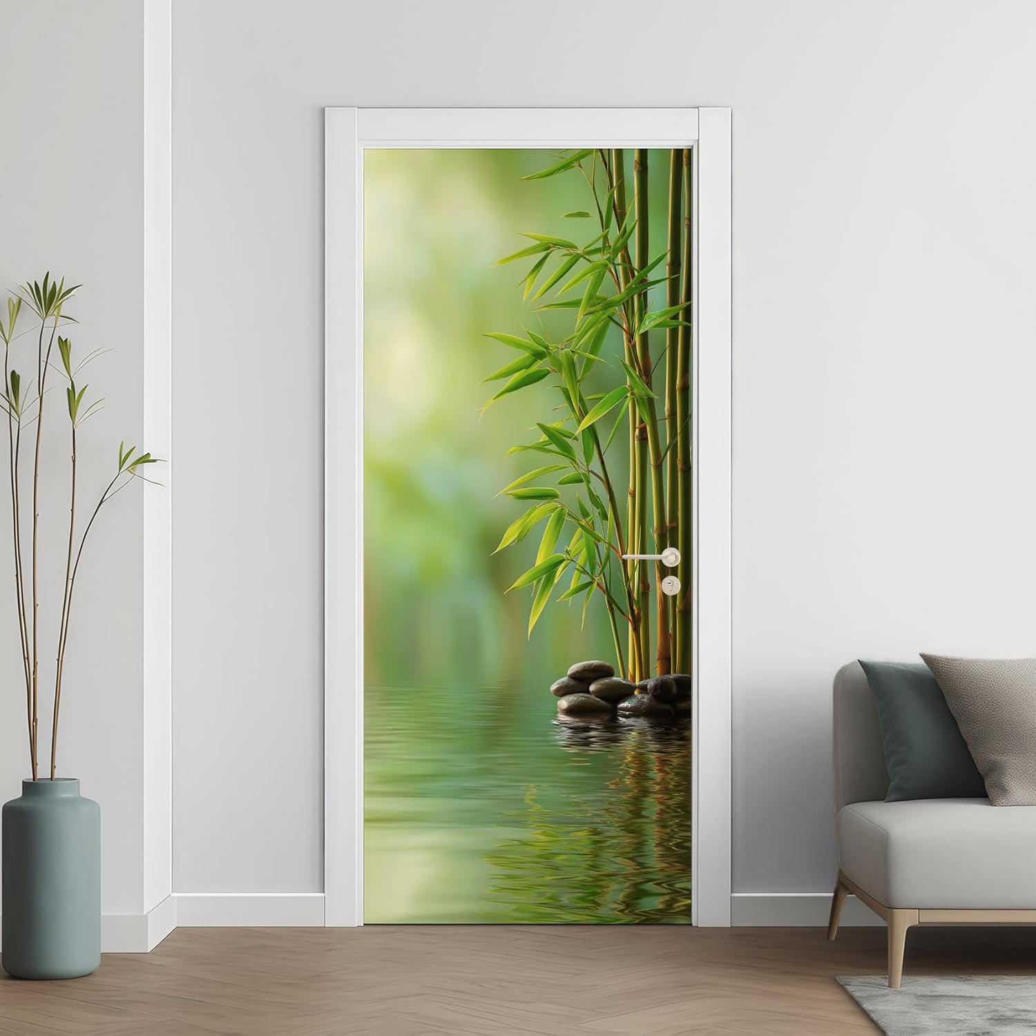 Zen 3D Door Stickers Murals Bamboo Forest Door Sticker Peel and Stick Massage Stones Spa Wallpaper Self-Adhesive Removable Murals for Bedroom Living Room Decor 36"x80"