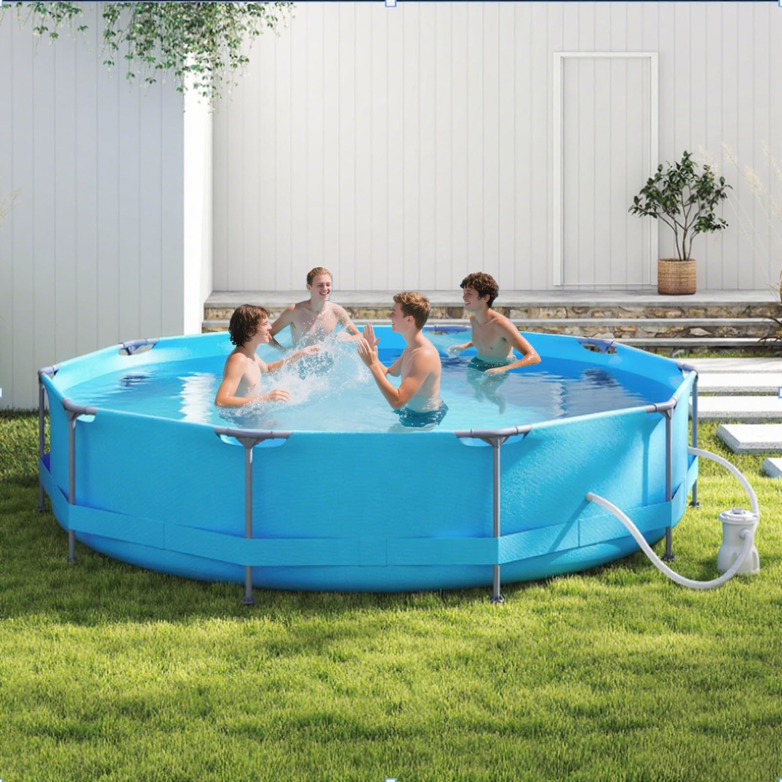 RELAX4Life Pool-Set mit Filterpumpe Ø 360 x 76 cm Metallrahmen Schwimmbecken Komplettset