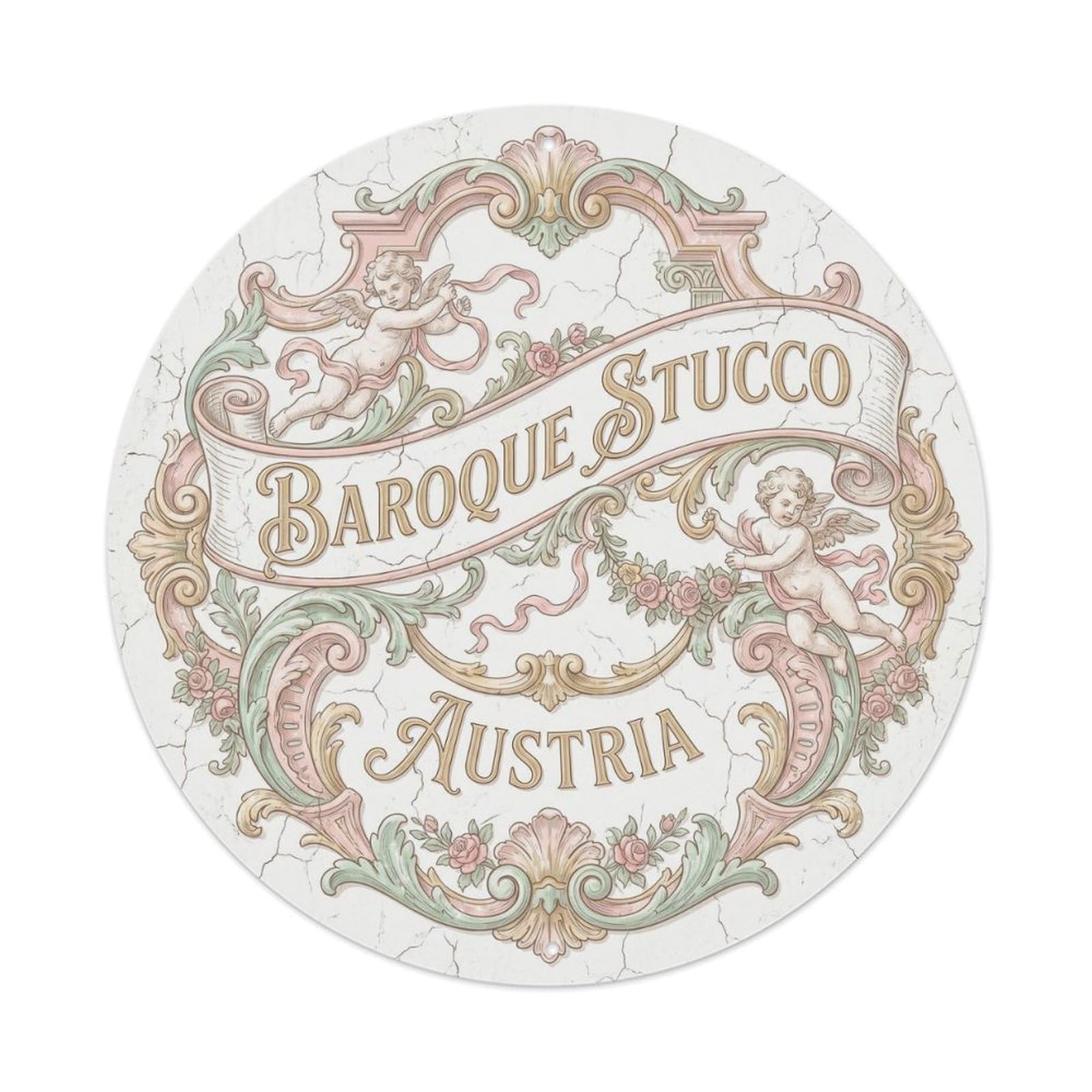 Vintage Travel Baroque Austria Stucco Metal Tin Sign Plaque Wall Decor for Cafe, Club, Garden Round Metal Poster 8x8Inch