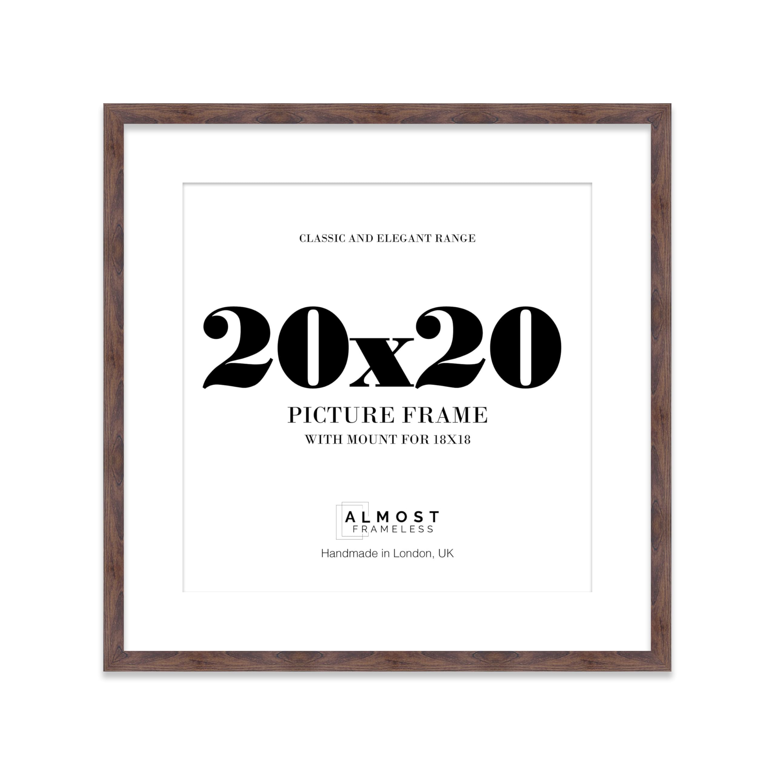 20x20 Walnut Picture Frame with Mount for 18x18 Photos, Prints - Modern Square Wall Frame, 1 Pack