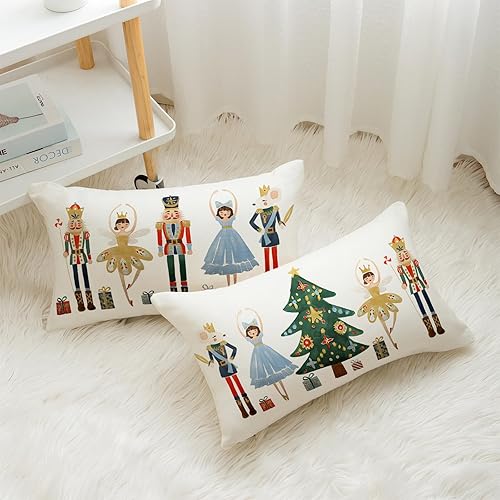 Miniatura 3 de HOMFREEST Juego de 2 fundas de almohada de Feliz Navidad de 12 x 20 pulgadas, fundas de almohada de cascanueces de Navidad, fundas de cojín de