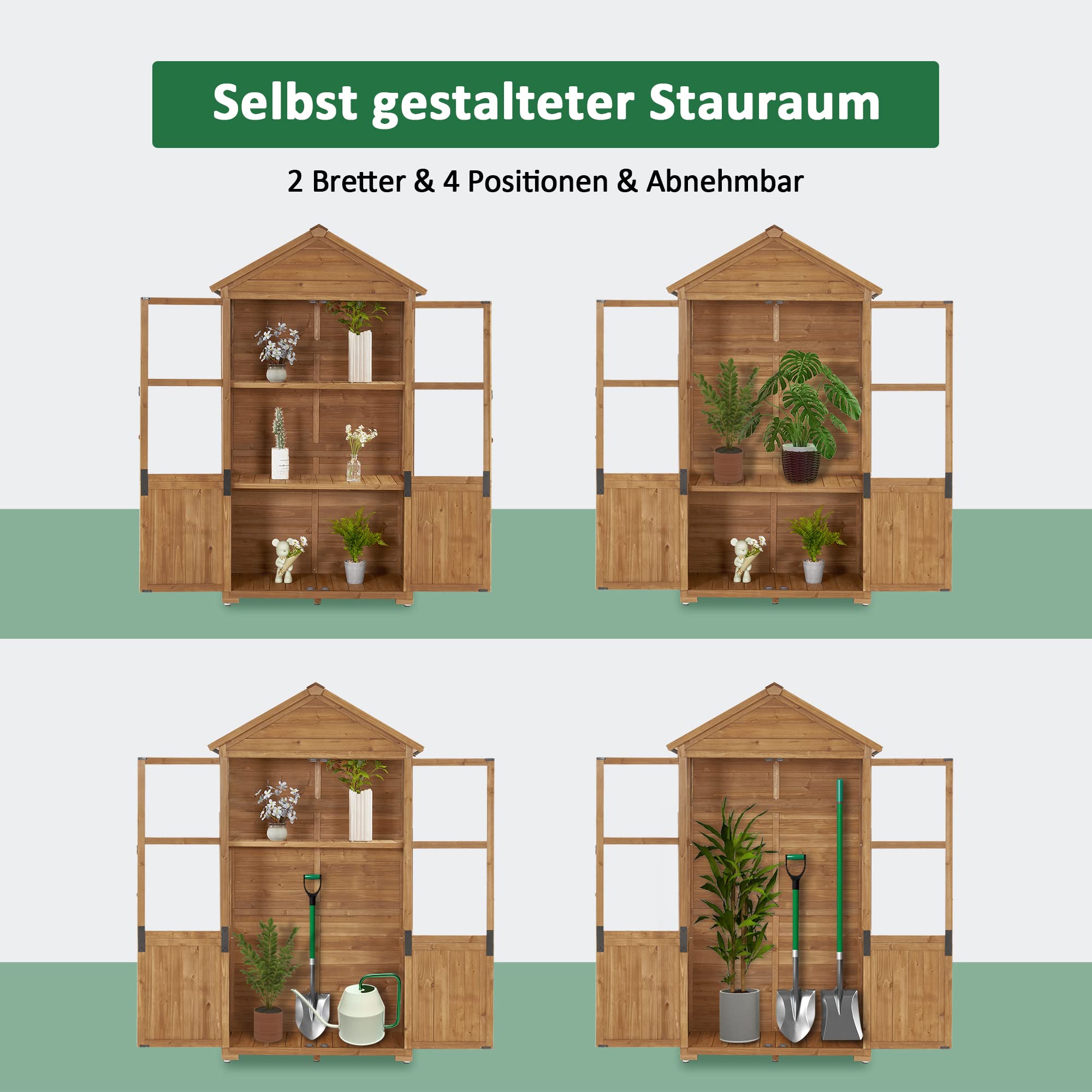 M MCombo Gartenschrank Holz Klein, Outdoor Gartenhaus Gerätehaus Wetterfest, 100 × 53 × 178 cm