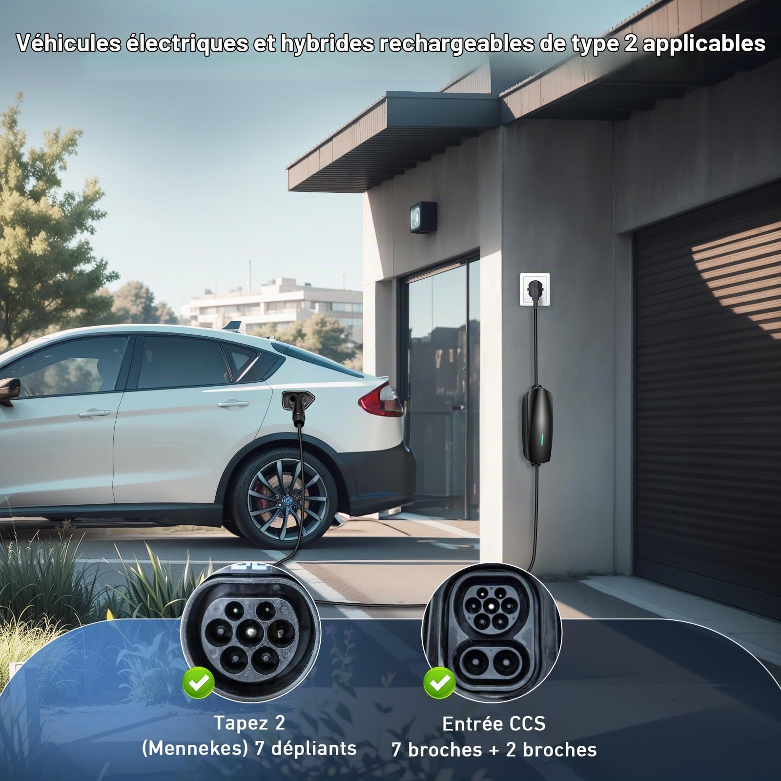 Evjuicion Chargeur Voiture Electrique 8 Mètres 16A 3,68kW Schwarz Cable de Recharge Voiture Électrique avec Voyant LED, Bleu Portabilité Domestique EV Chargeur Type 2 avec Sac Rangement, IEC 62196