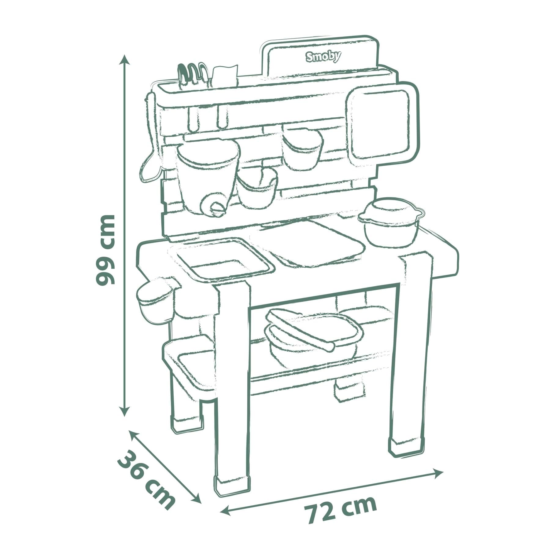 Smoby Life Cocina de Barro – Juguete de Exterior Infantil con 11 Accesorios – Depósito de Agua 1L y 2 Grandes Bandejas Extraíbles – Plástico Reciclado con Tratamiento Anti-UV +3 Años (7600840208)