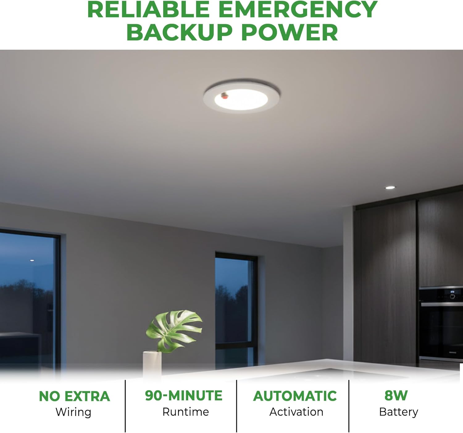 E2 LIGHTING 8 Inch Slim Canless Recessed Downlight, 18W LED with 8W Emergency Battery Backup, 5 CCT Tunable 2700K/3000K/3500K/4000K/5000K, Triac Dimmable AC100-277V, Residential & Commercial Lighting