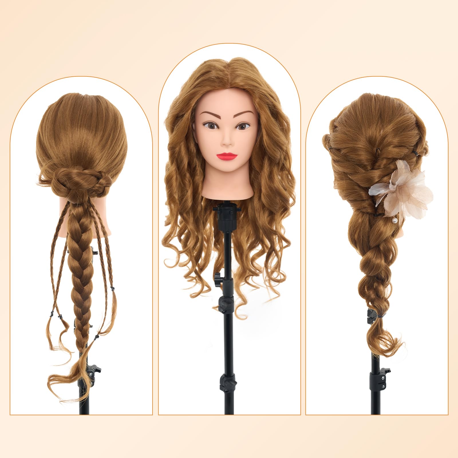 Neverland Frisierkopf 80% Echthaar 24 Zoll Friseurkopf mit Tischhalter und Haar Styling Braid Set