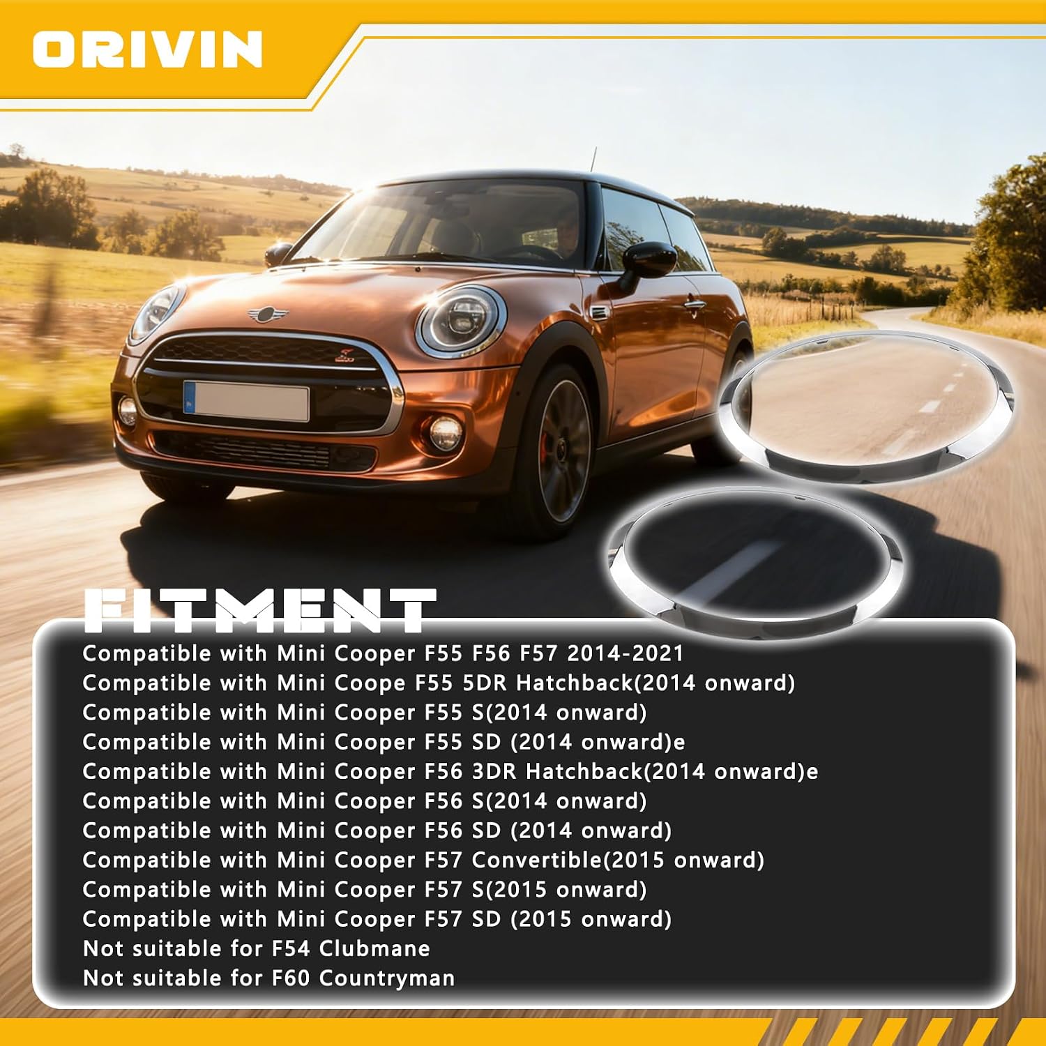 Headlight Trim Ring Compatible with MINI Cooper F55 F56 F57 2014-2021 1Pair Chrome Headlight Bezel 51137300631 51137300632