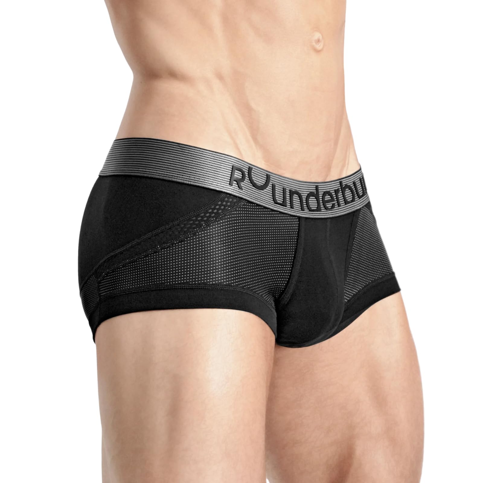 Rounderbum | Mens Underwear | Boxers for Men - Mini Trunk | Anatomic Tech - Shapewear Comfortable Underwear Cotton Underwear, Black, L