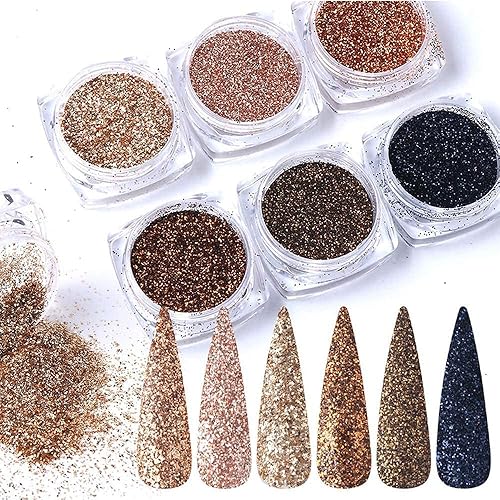 Miniatura 3 de 6 cajas holográficas de arte de uñas con lentejuelas cromadas con purpurina 3D champán dorado plateado metálico brillante copos acrílicos para