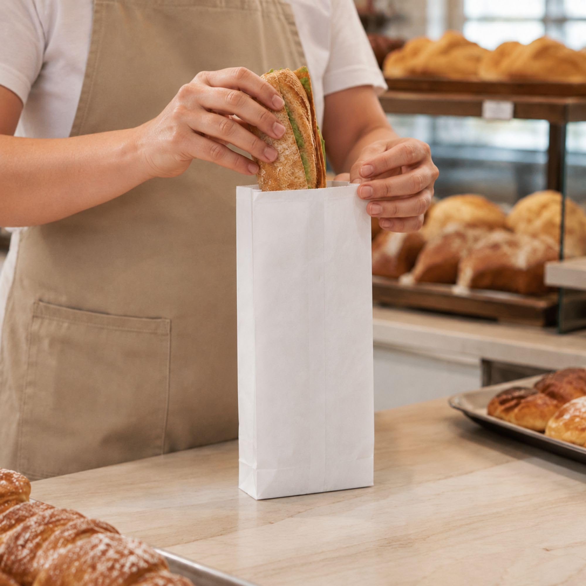 Sacchetti Asporto per Alimenti in Carta, Sacchetti Professionali per Pane, Gastronomia, Panifici e Take Away, Confezione da 1000 Pezzi, Colore Bianco Misure 170 x 340 mm