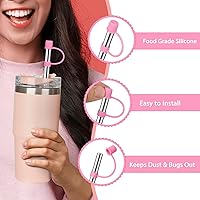 Vista 5 de Pajitas de acero inoxidable con tapas que se ajustan a vasos Stanley de 14oz y 20oz, Pajita reutilizable de 8.6 pulgadas con puntas de silicona