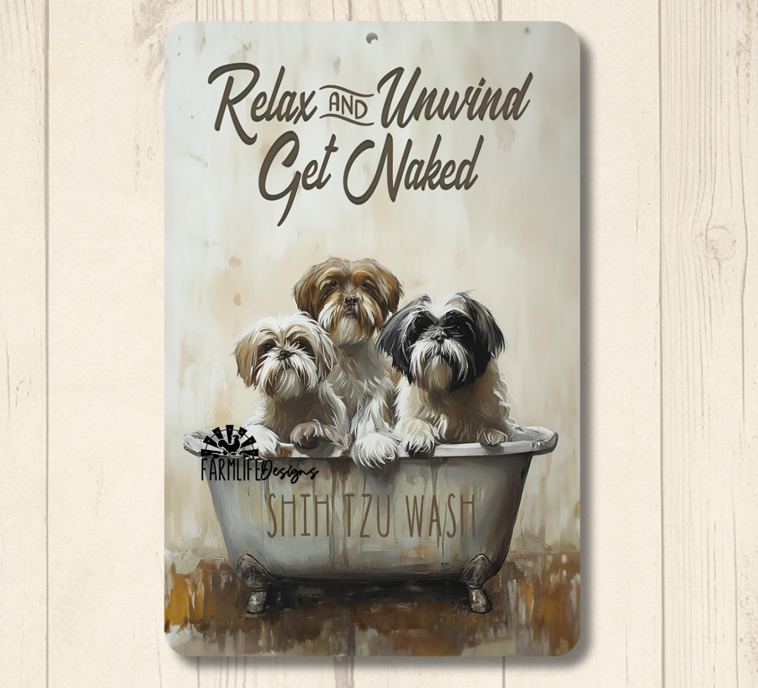 Shih Tzu Bathroom Sign shitsu bath shitzu metal wall bathtub art dog tin gift home decor