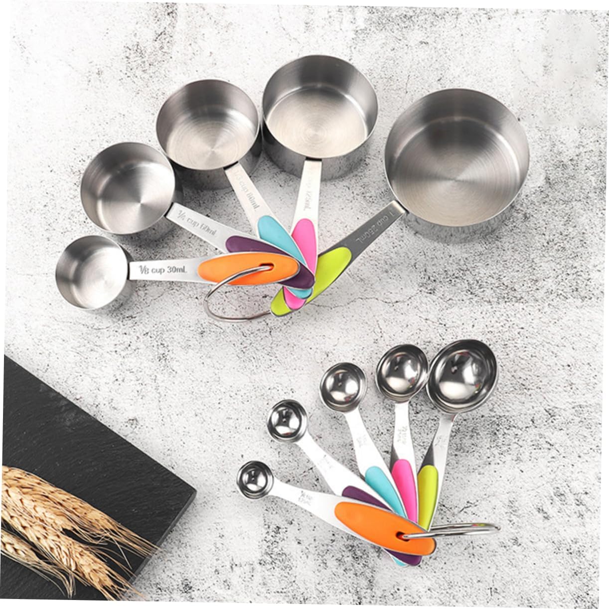 10 Pcs Measuring Scoops and Cups with Scales Stackable and Hanging Design Food Safe for Dry and Liquid Ingredients Kitchen Measuring Tools