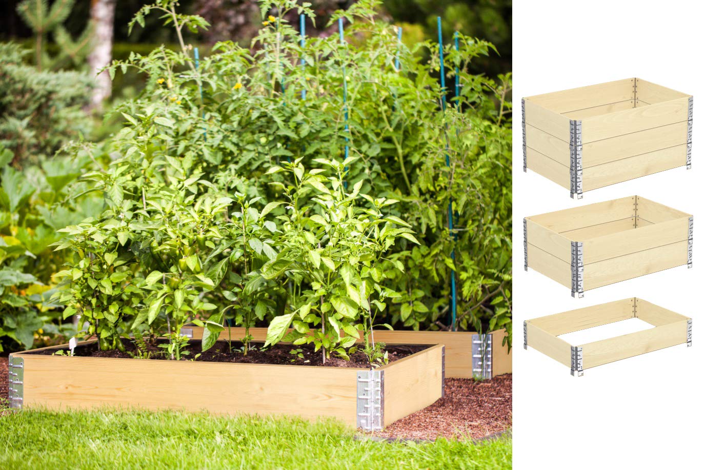 BigDean 3X Palettenrahmen für Hochbeet 80 x 60 x 20 cm = halbe Europalette - Holzrahmen faltbar, steckbar & stapelbar - ideal für Pflanzen, Blumen, Obst, Gemüse & Kräuter