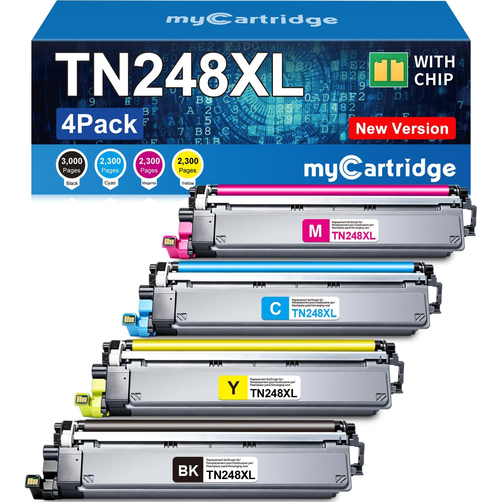 MYCARTRIDGE TN248XL TN248 Toner TN-248CMYK TN-248VAL Compatibile per Brother DCP-L3560CDW Toner MFC-L3740CDWE DCP-L3520CDWE HL-L3240CDW per Brother TN 248 TN-248 (4-Pack)