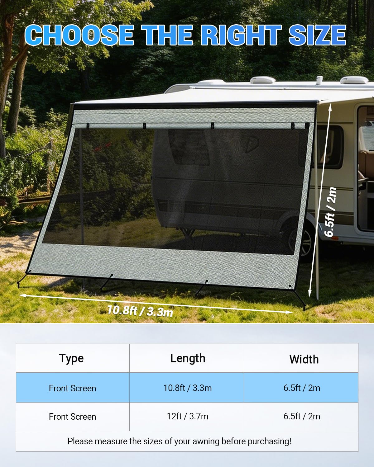 SUPAREE 10.8' x 6.5'RV Shade Screen Caravan Awning Zip Campervan Sun Shade Awning Double Layer with Zipper Privacy Panel Summer UV Sun Blocker for Caravan Camping Travel — view 6